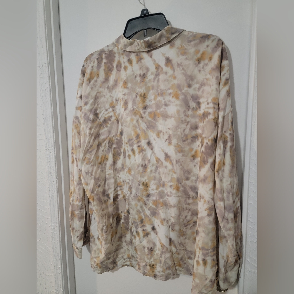 Johnny Was Calme Relaxed Boxy Button Up Shirt In Cream Tie Dye Size Small - Picture 4 of 6